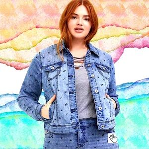 Torrid Women’s plus-size Blue & Black Jean Jacket with Heart Pattern❤️❤️3X